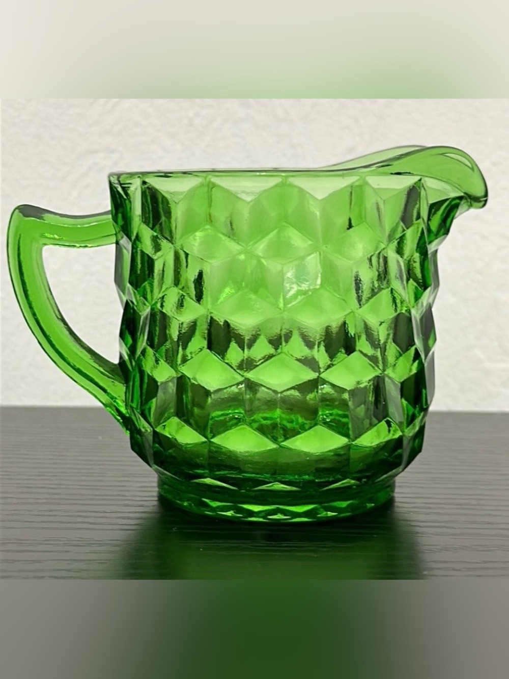 ❤️ Jeannette Glass Co. Cube Green Glass Vintage Creamer